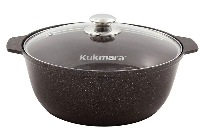 жмк528а Кастрюля-жаровня 5л диаметром 28см со стеклянной крышкой, АП (кофейный мрамор) 